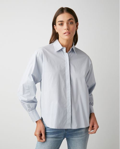 Camisa de Mujer, Silueta Recta Manga Larga Cuello Camisero - Diseño Oversized