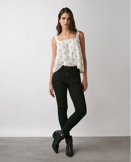 Camisa de Mujer, Silueta Línea A Tirante Amplios Escote Cuadrado - Mini Print Floral