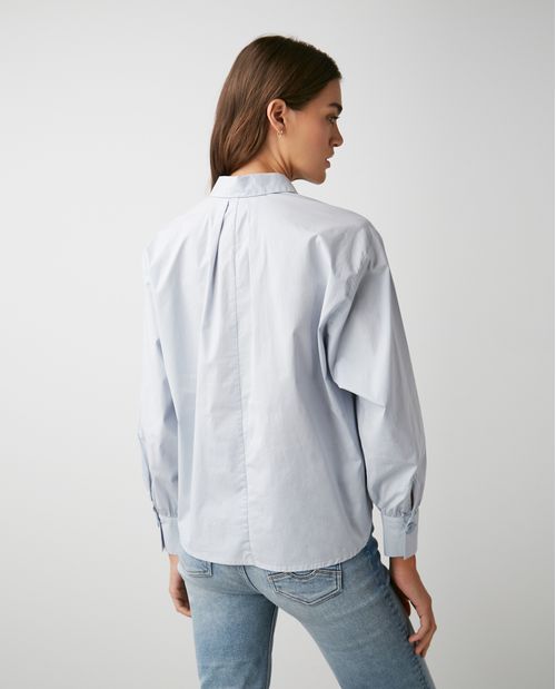Camisa de Mujer, Silueta Recta Manga Larga Cuello Camisero - Diseño Oversized