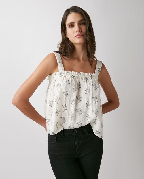 Camisa de Mujer, Silueta Línea A Tirante Amplios Escote Cuadrado - Mini Print Floral