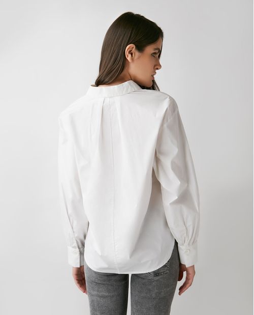 Camisa de Mujer, Silueta Recta Manga Larga Cuello Camisero - Diseño Oversized