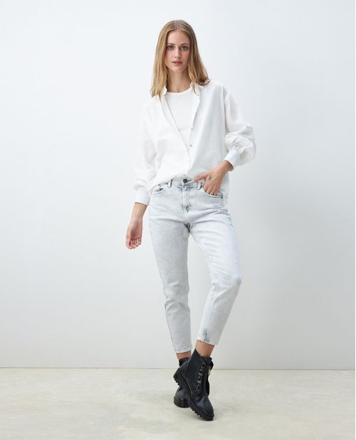 Camisa de Mujer, Silueta Recta Manga Larga - Diseño Oversized a Rayas