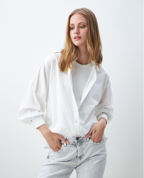 Camisa de Mujer, Silueta Recta Manga Larga - Diseño Oversized a Rayas
