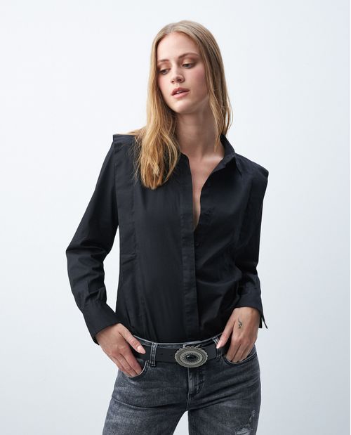 Camisa de Mujer, Silueta Recta Manga Larga - Pieza en Frente y Espalda