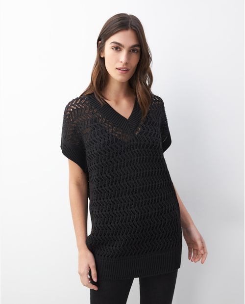 Chaleco Tejido de Mujer, Silueta Alargada Cuello en V - Galga Media