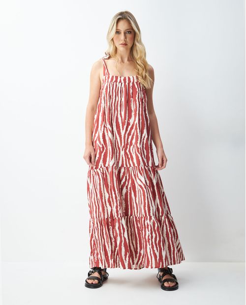 Vestido Largo Silueta Amplia, Escote Cuadrado Tirantes Amplis - Maxi Print Cebra