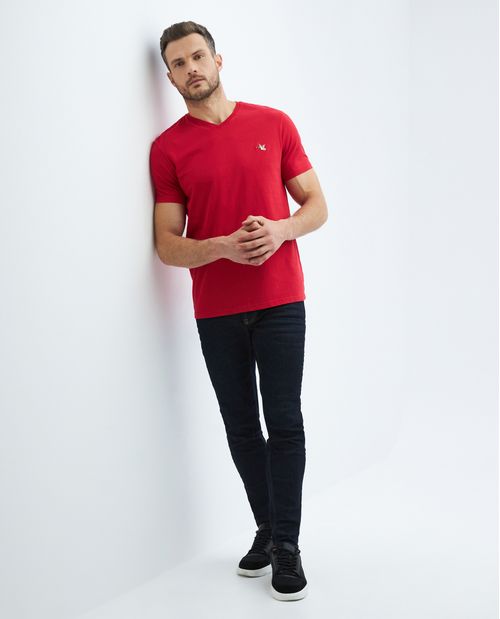 Camiseta Básica de Hombre, Slim Fit Cuello en V - 100% Algodón