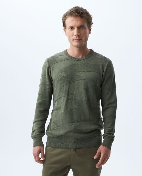 Suéter Tejido para Hombre, Cerrado Cuello Redondo - Textura Camuflada