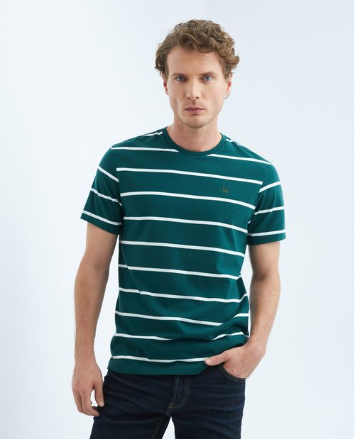 Camiseta de Hombre, Slim Fit Cuello Redondo - Líneas + Bloques de Color