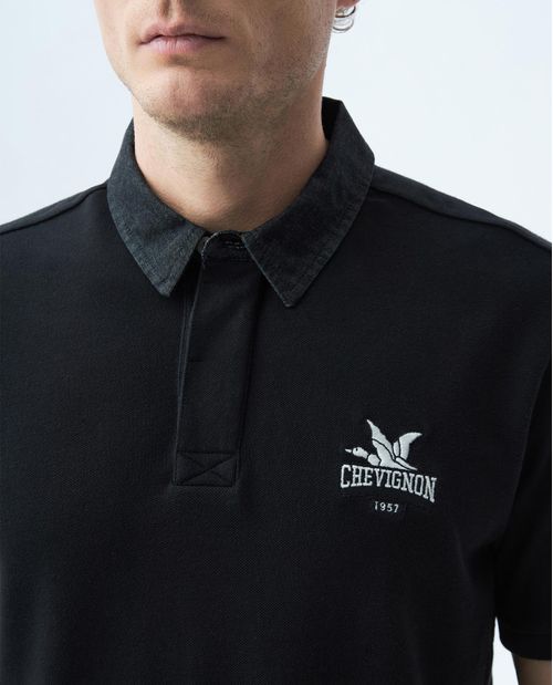 Camiseta de Hombre Tipo Polo, Classic Fit Manga Corta - Cuello en Denim