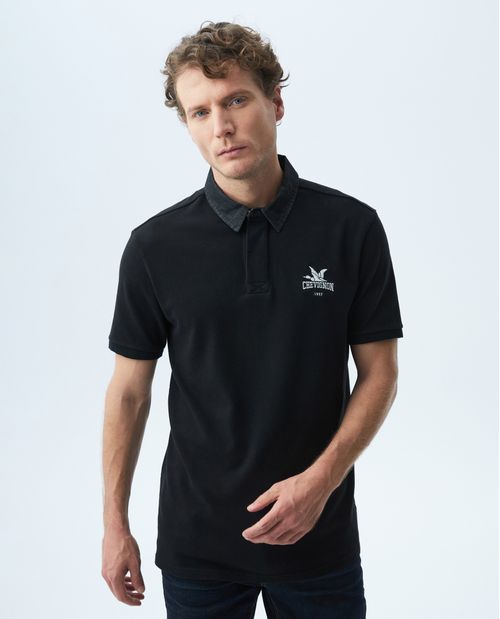 Camiseta de Hombre Tipo Polo, Classic Fit Manga Corta - Cuello en Denim