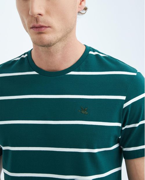 Camiseta de Hombre, Slim Fit Cuello Redondo - Líneas + Bloques de Color