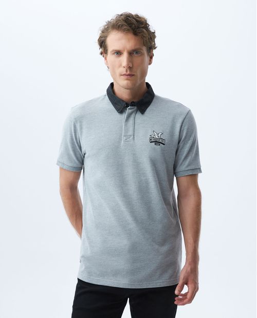 Camiseta de Hombre Tipo Polo, Classic Fit Manga Corta - Cuello en Denim