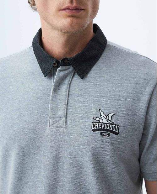 Camiseta de Hombre Tipo Polo, Classic Fit Manga Corta - Cuello en Denim