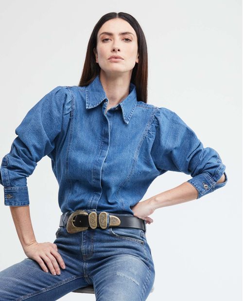 Camisa de Mujer en Denim, Tipo Shaket - Azul Oscuro