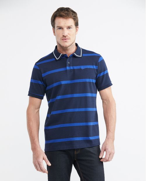 Camiseta de Hombre Tipo Polo, Classic Fit Manga Corta - Rayas Tipo Rugby