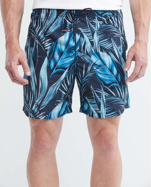 Pantaloneta de Baño Para Hombre, Straight Fit - Hojas Tropicales