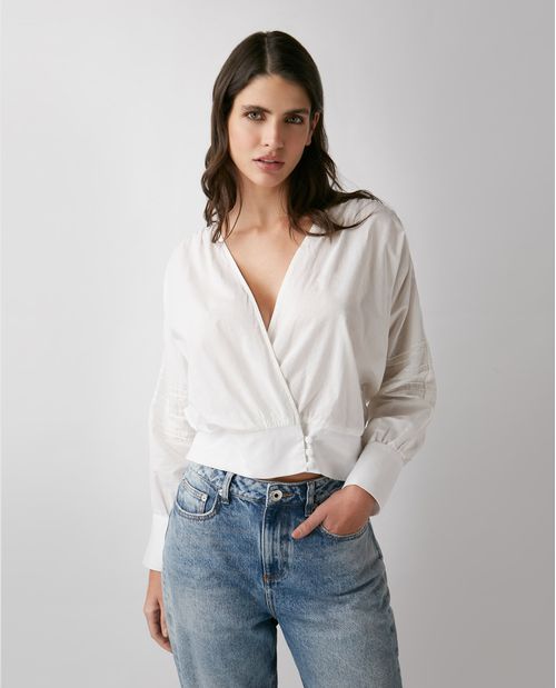 Camisa de Mujer, Manga Tipo Murciélago Escote en V - Diseño Amplio Ajustado en Cintura