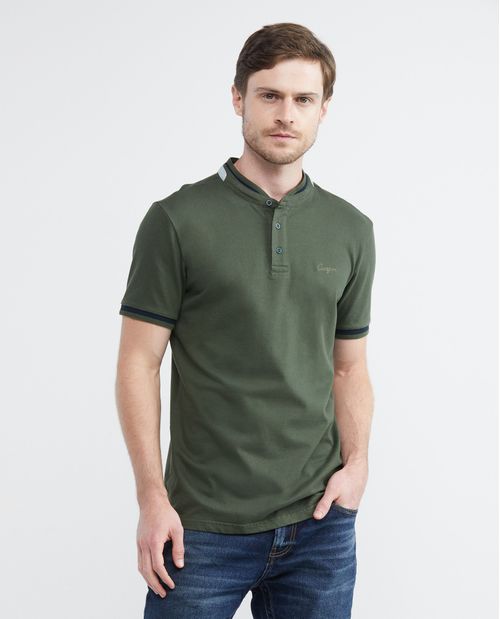 Camiseta de Hombre Tipo Polo, Slim Fit Manga Corta - Cuello Nerú Detalle Jacquard