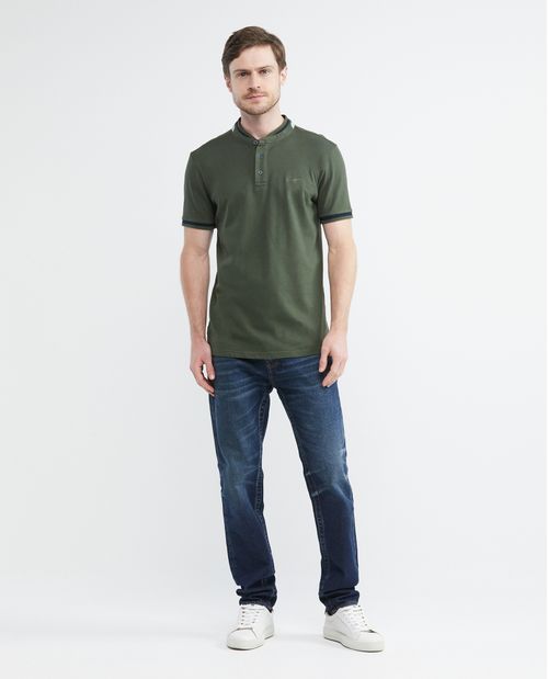 Camiseta de Hombre Tipo Polo, Slim Fit Manga Corta - Cuello Nerú Detalle Jacquard