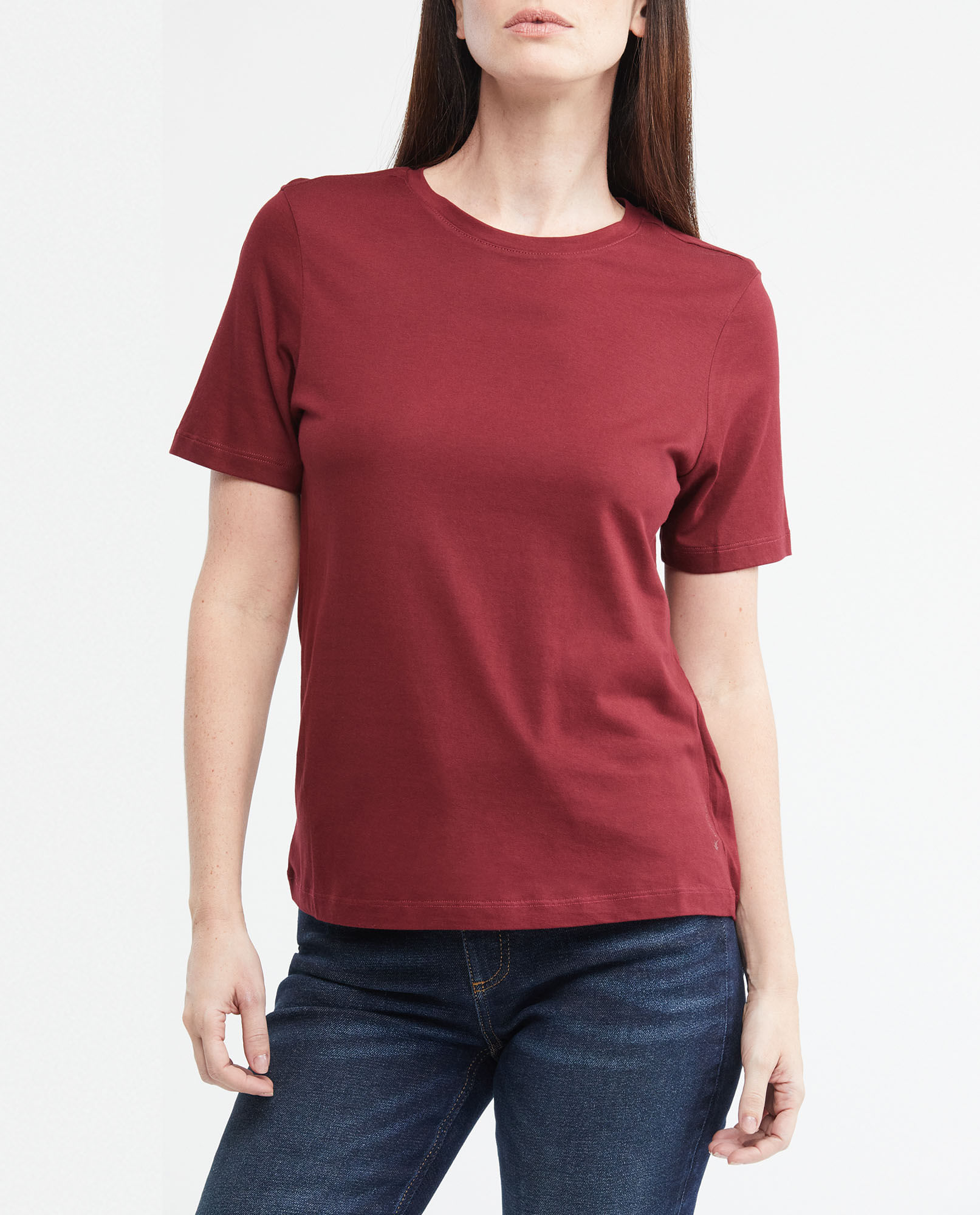 Camiseta básica de media manga con cuello redondo para mujer, casual, color  liso, de algodón