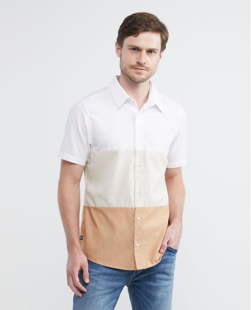 Camisa de Hombre, Slim Fit Manga Corta - Oxford Bloque de Color