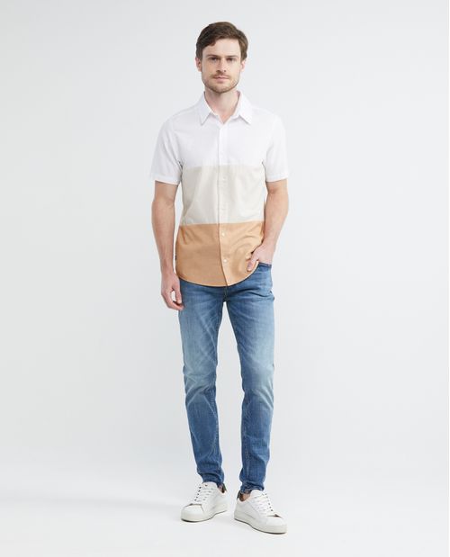 Camisa de Hombre, Slim Fit Manga Corta - Oxford Bloque de Color