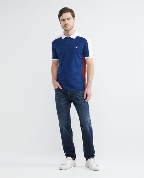 Camiseta de Hombre Tipo Polo, Slim Fit Manga Corta - Bloques en Contraste