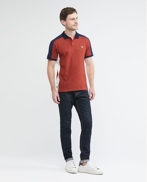 Camiseta de Hombre Tipo Polo, Slim Fit Manga Corta - Bloques en Contraste