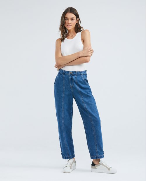 Jean de Mujer Ballon Leg, Bota Ajustable - Azul Medio