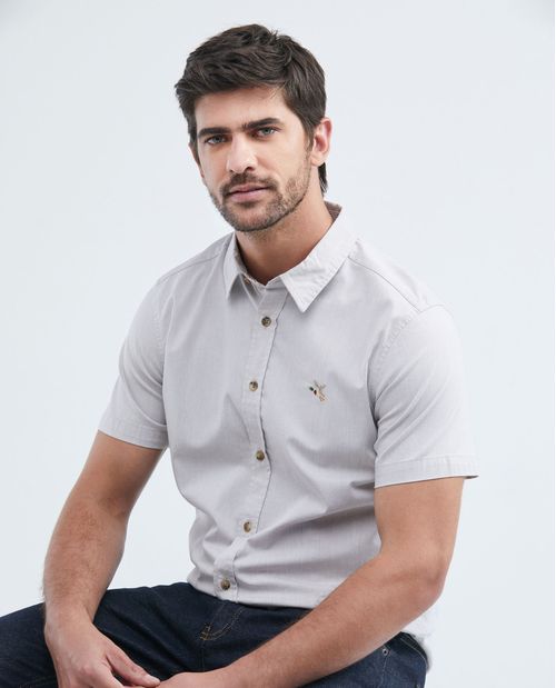 Camisa de Hombre, Slim Fit Manga Corta - Fondo Entero Efecto Tramado