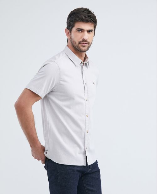 Camisa de Hombre, Slim Fit Manga Corta - Fondo Entero Efecto Tramado