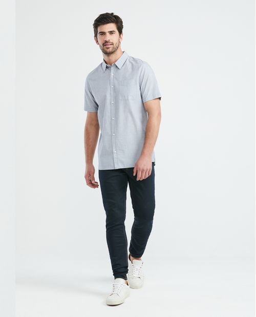 Camisa de Hombre, Slim Fit Manga Larga - 100% Algodón Efecto Dobby