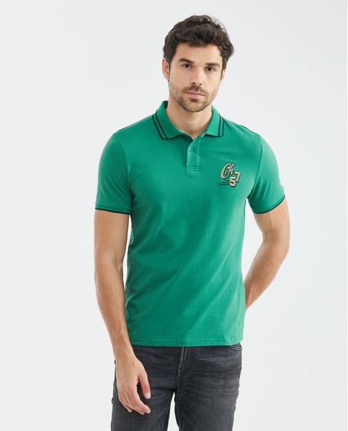 Camiseta de Hombre Tipo Polo, Slim Fit Manga Corta - Tejidos con Raya en Contraste