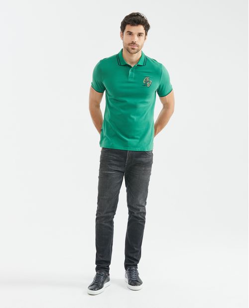 Camiseta de Hombre Tipo Polo, Slim Fit Manga Corta - Tejidos con Raya en Contraste