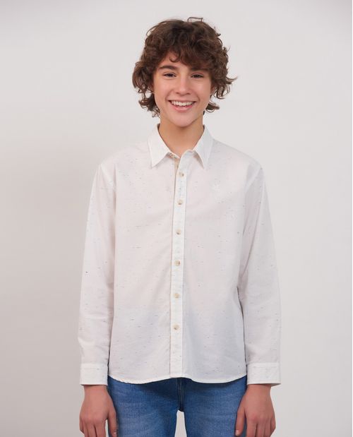 Camisa de Niño, Silueta Recta Manga Larga - Coderas en Contraste