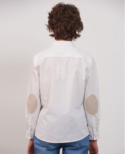 Camisa de Niño, Silueta Recta Manga Larga - Coderas en Contraste