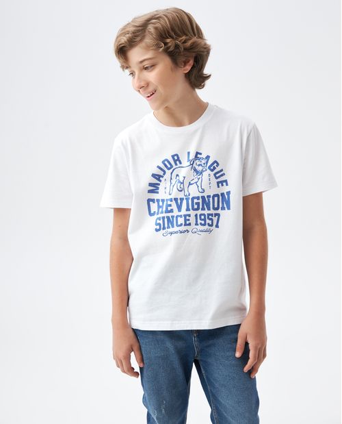 Camiseta Gráfica de Niño, Cuello Redondo - Diseño Tipográfico Frontal