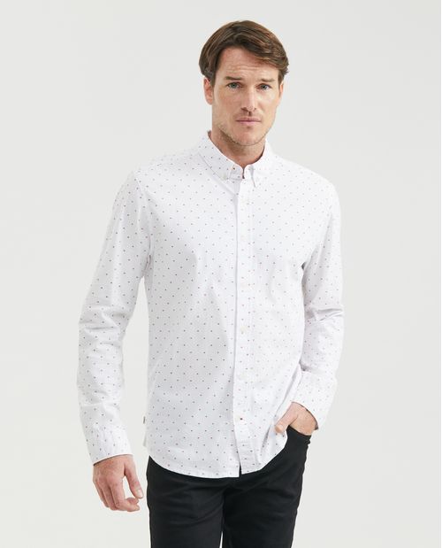 Camisa de Hombre, Classic Fit Manga Larga - 100% Algodón Efecto Dobby