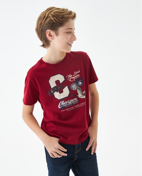 Camiseta Gráfica de Niño, Straight Fit Cuello Redondo - Diseño Frontal Estampado
