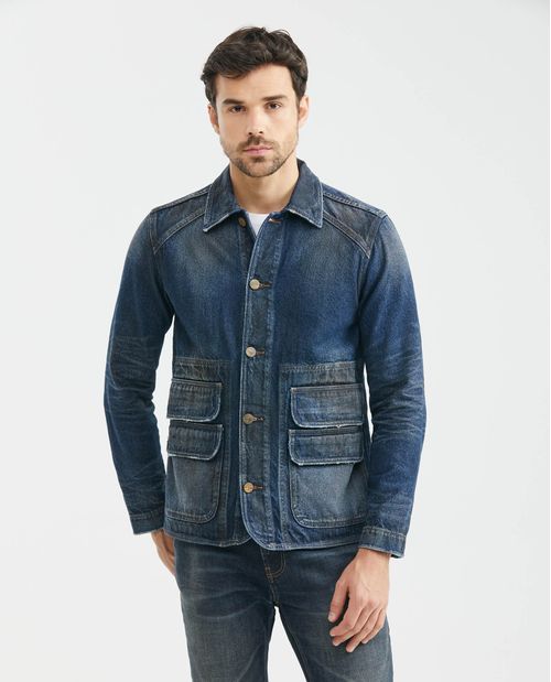 Chaqueta de Hombre en Denim, Tipo Militar Straight Fit - Heritage Azul Ultra Oscuro