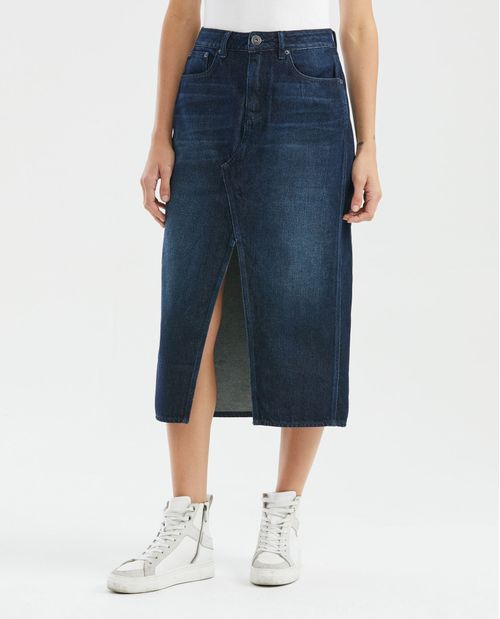 Falda Midi en Denim, High Rise - Tipo Lápiz