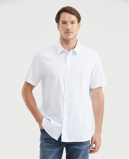 Camisa de Hombre, Slim Fit Manga Corta - Twill 100% Algodón Efecto Neps