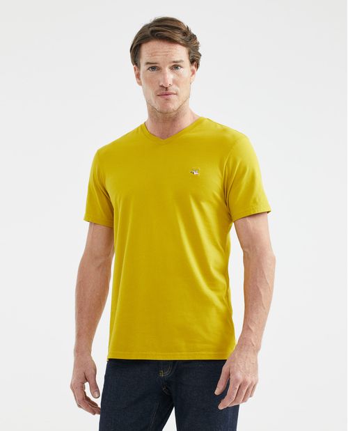 Camiseta Básica de Hombre, Slim Fit Cuello en V - 100% Algodón