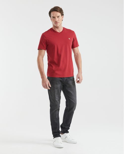 Camiseta Básica de Hombre, Slim Fit Cuello en V - 100% Algodón