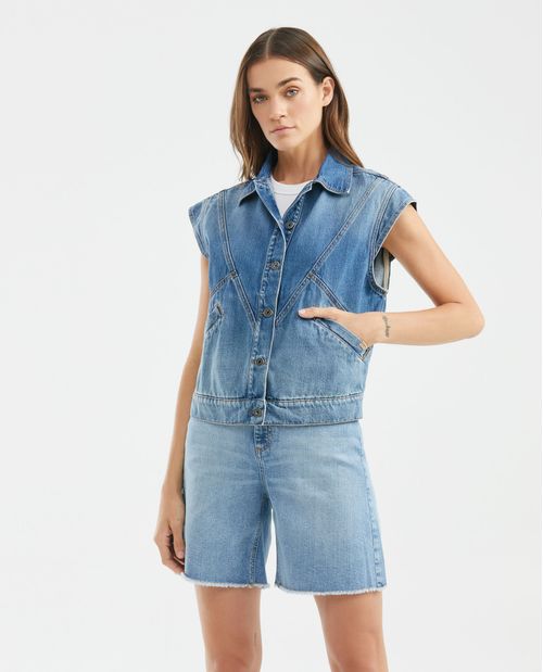 Chaleco de Mujer en Denim, Straight Fit - Azul Medio