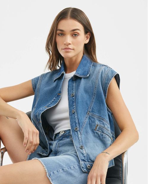 Chaleco de Mujer en Denim, Straight Fit - Azul Medio