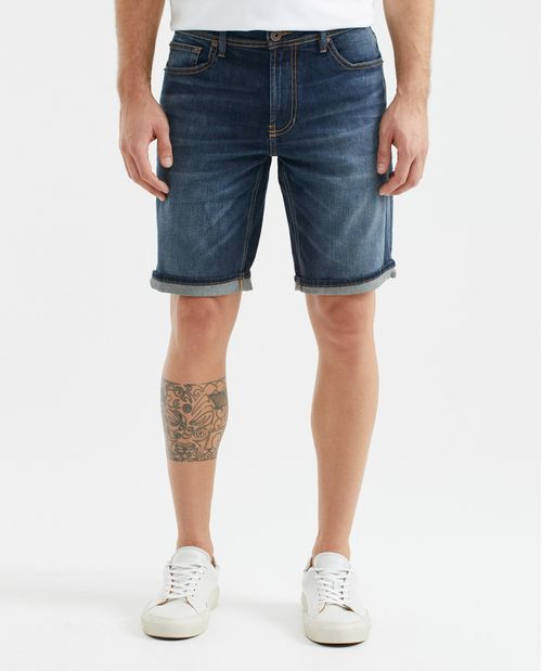 Bermuda de Hombre en Denim, Straight Fit - Azul Oscuro Efecto Vintage