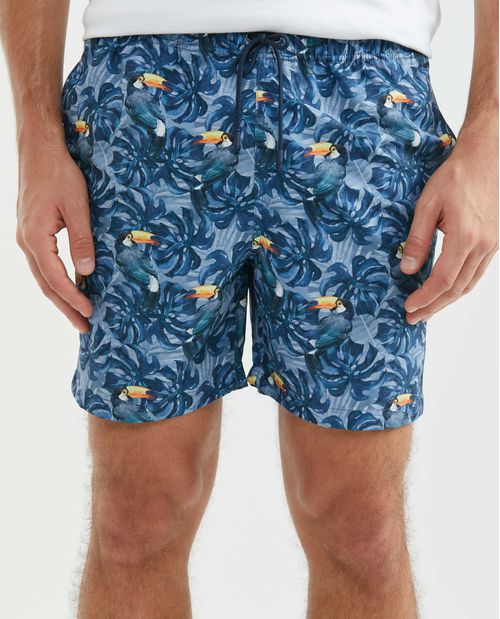 Pantaloneta de Baño Para Hombre, Regular Fit - Print Hojas y Tucanes