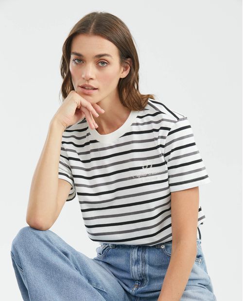 Camiseta de Mujer, Manga Corta Cuello Redondo Amplio - Rayas